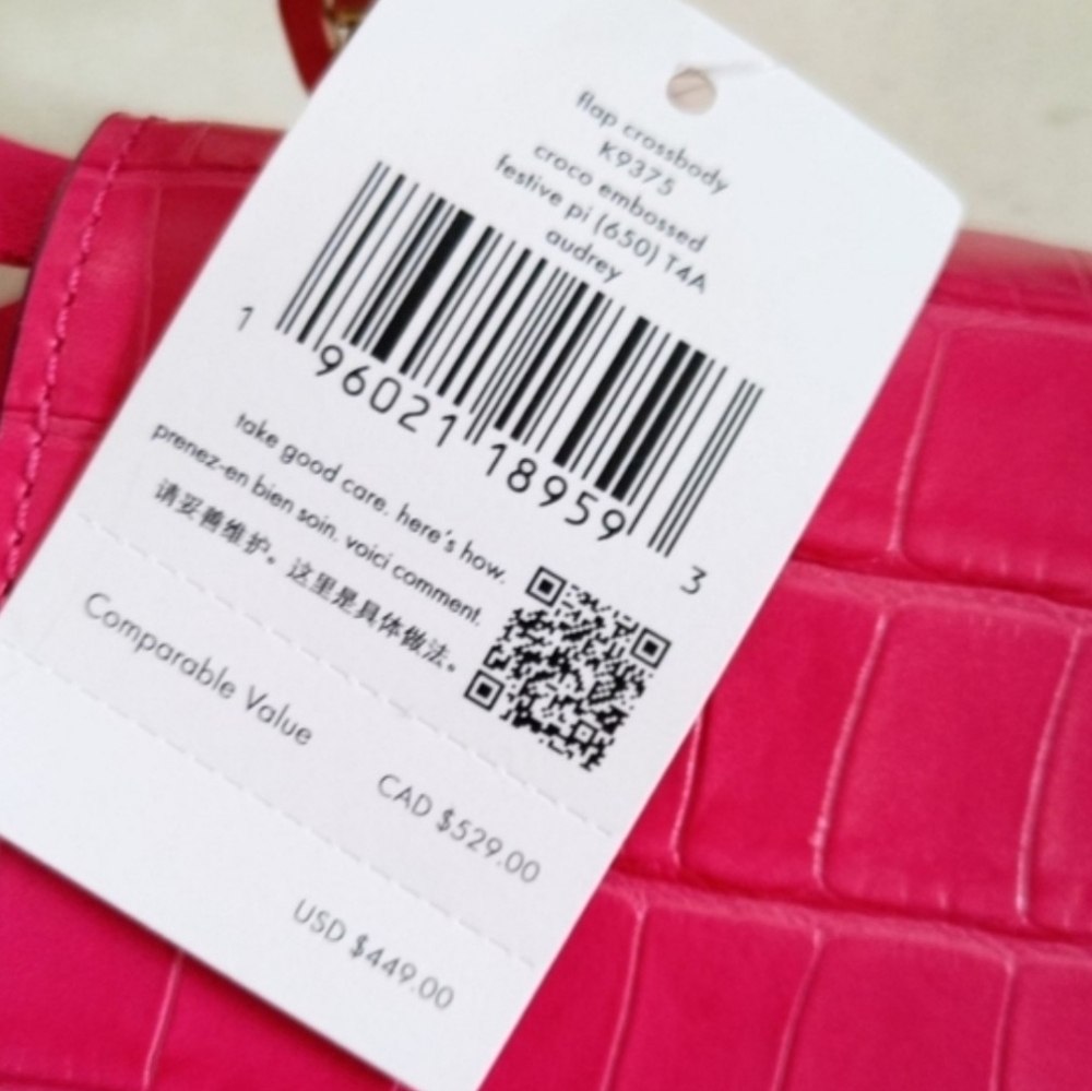 NWT Kate Spade pink Audrey leather croco embossed flap crossbody bag - Picture 6 of 7